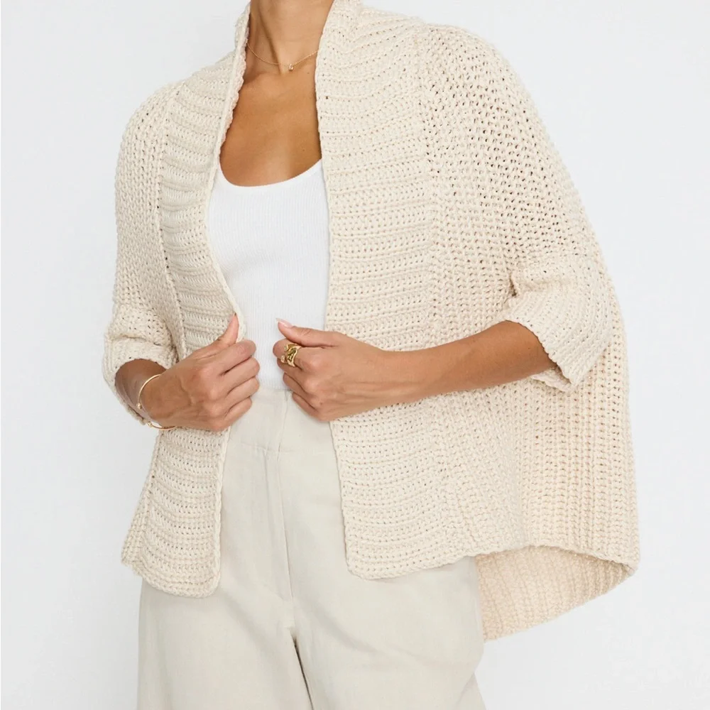 Brochu Walker Fida Handknit Shrug Cream Knit Women's Cardigan in Almond - Picture 8 of 15